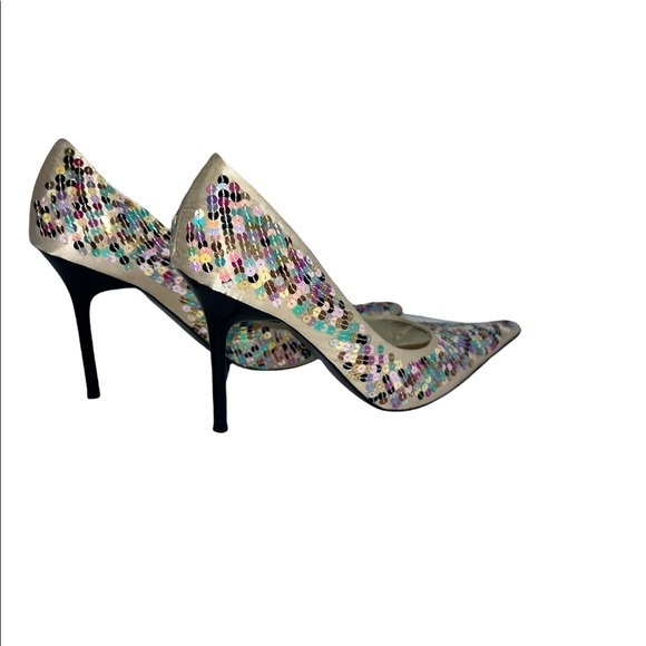 Steve Madden Mystikal Stiletto Heels 8.5 Satin Multi-Color Sequined Pointed Toe - Picture 13 of 13